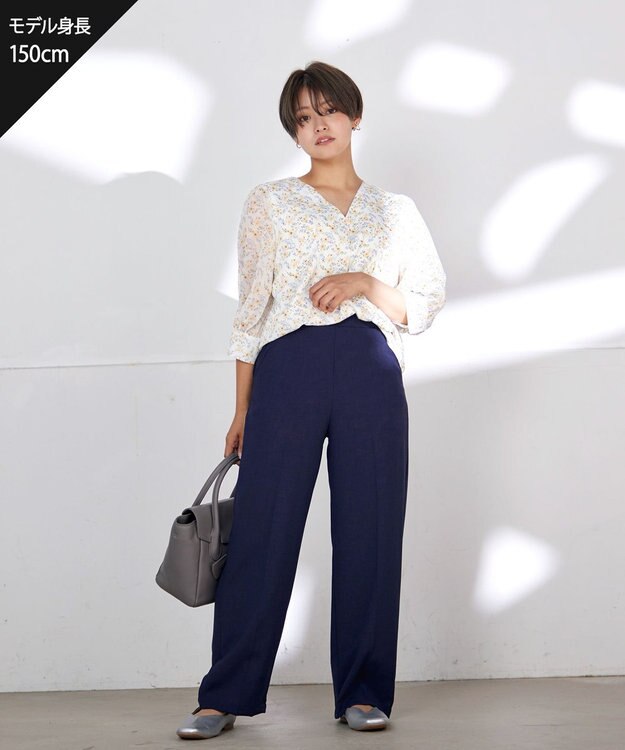 Tiaclasse L 【洗える】花柄Vネックブラウス ホワイト