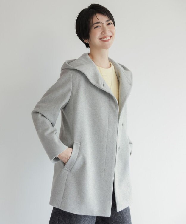 J.PRESS LADIES L ショートビーバー フーデット コート グレー系