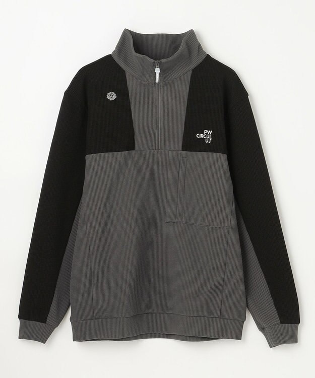 PW CIRCULUS 今が旬トップス！【ドライな肌触り / UV遮蔽率98.9% UVカット / ストレッチ】【MEN】ワッフルハーフジップトップス  ゴルフ グレー系