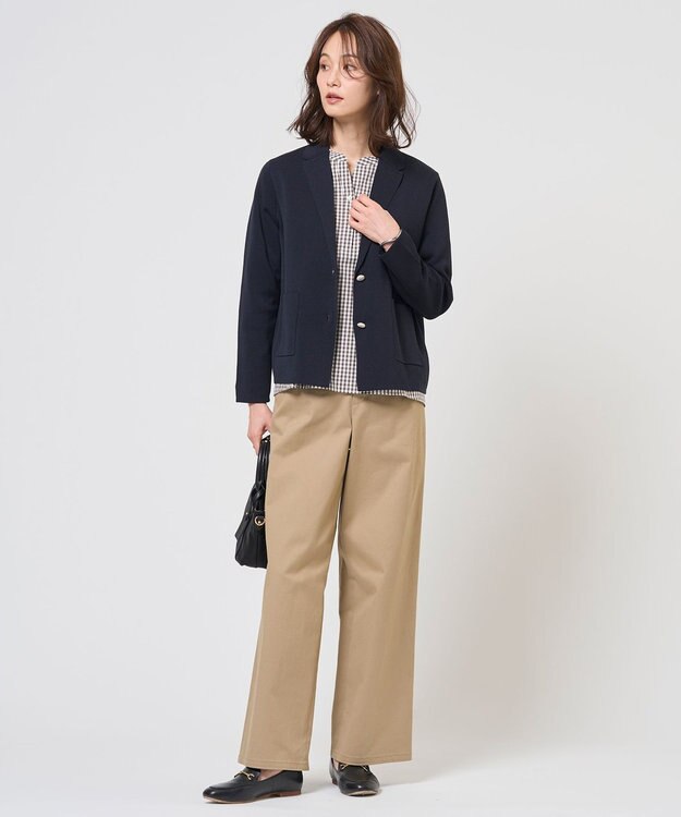 J.PRESS LADIES S チノストレッチ ワイドパンツ ベージュ系