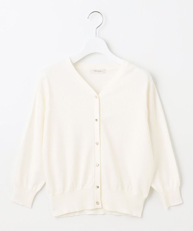 Feroux 【洗える・接触冷感・UVカット】ハートボタン7分袖 カーディガン ホワイト系