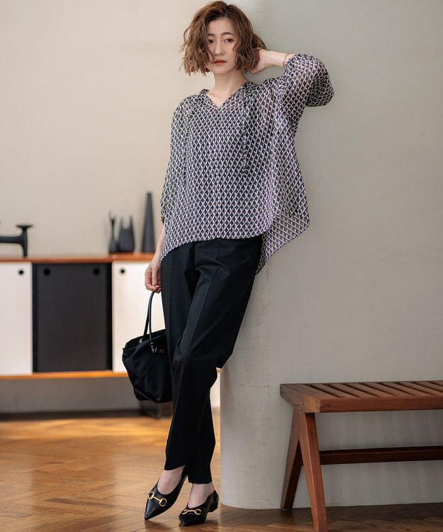 23区 L 【洗える】ドライ2WAYストレッチ テーパードパンツ ブラック系