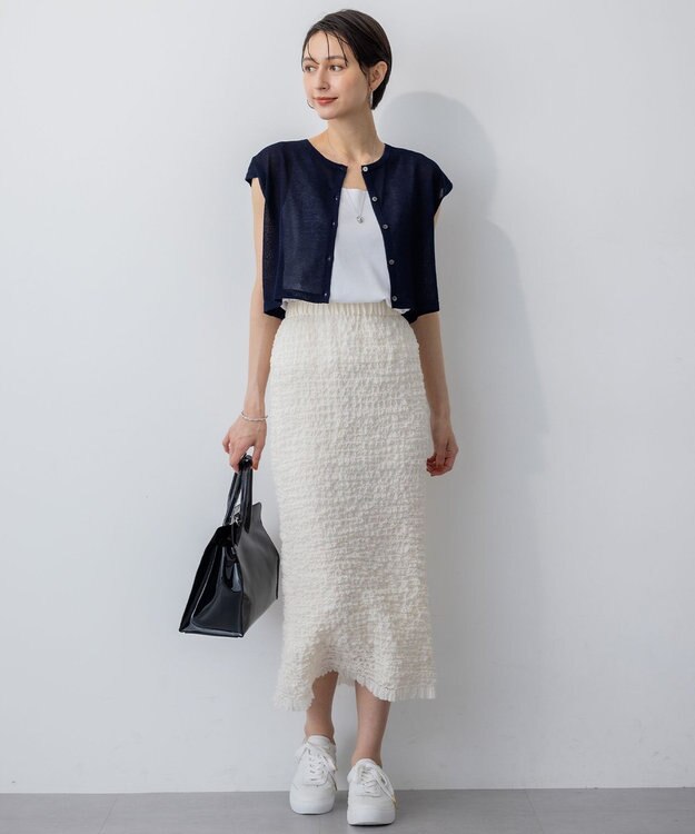 23区 L 【GOLD LABEL】シュリンクレース スカート ベージュ系