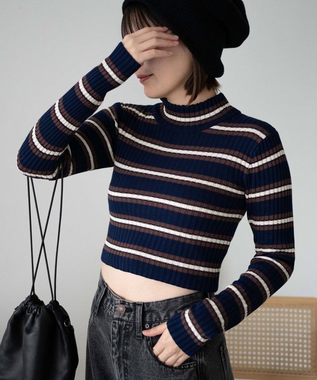 WEGO リブハイネックショートニット 柄1