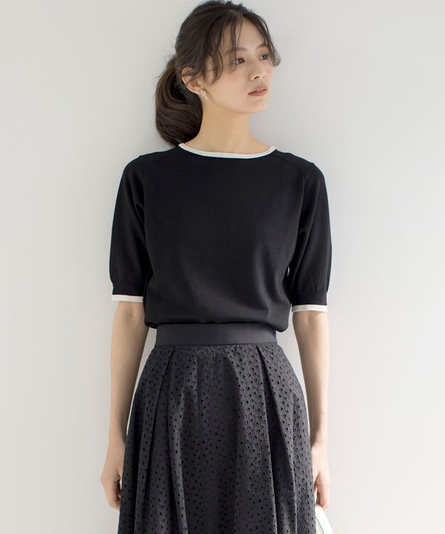 組曲 L 5分袖ニットＴシャツ ブラック系