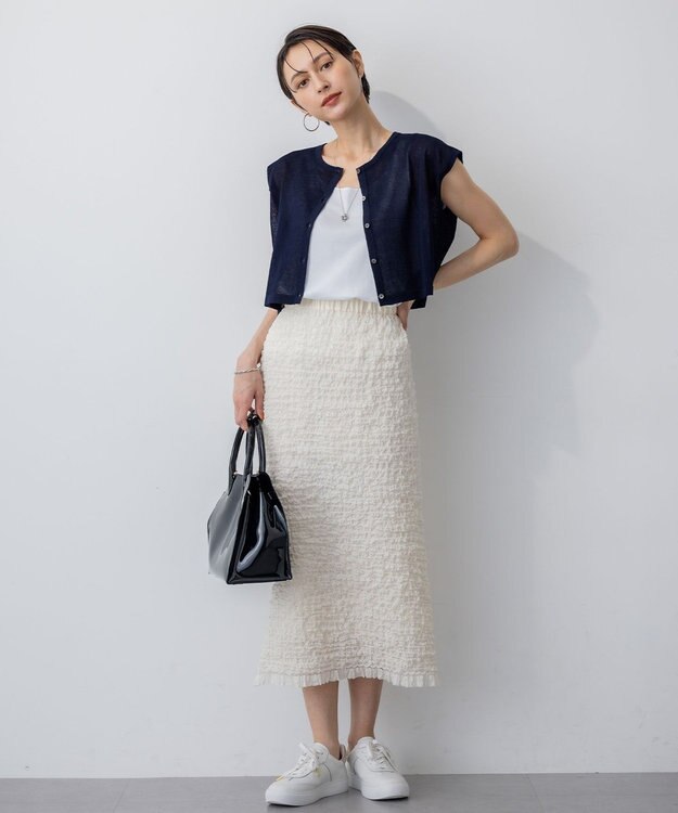 23区 L 【GOLD LABEL】シュリンクレース スカート ベージュ系