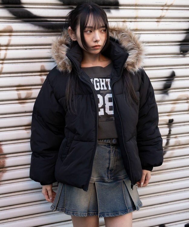 WEGO 3WAYファーフードパファーブルゾン ブラック