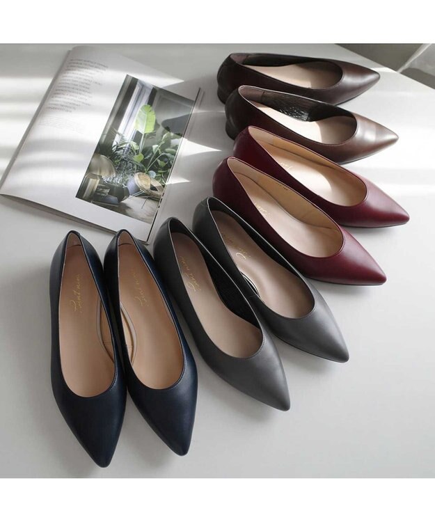 Pointer 日本製 本革美脚ローヒールパンプス ダークネイビー