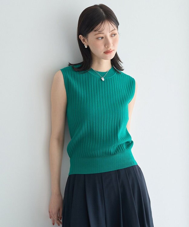 YECCA VECCA 【マシンウォッシャブル】ノースリーブリブニット Green