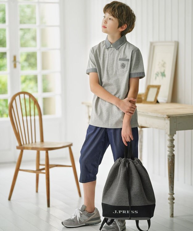 J.PRESS KIDS 【140-170cm】チェックカラー 半袖ポロシャツ グレー系