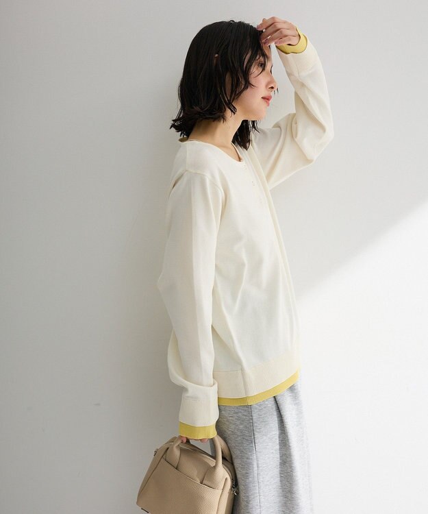 Green Parks ヘンリーネックレイヤードニットプルオーバー White