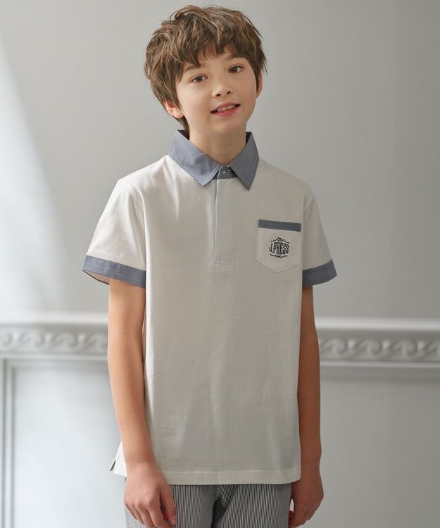 J.PRESS KIDS 【140-170cm】チェックカラー 半袖ポロシャツ アイボリー系