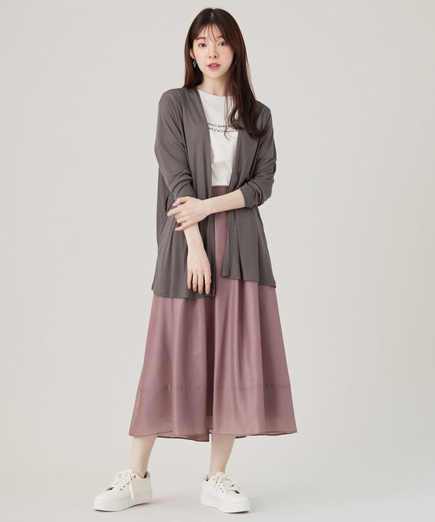 ANY SIS 【洗える】サラサラ着流し カーディガン チャコール