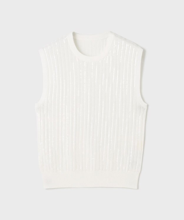 GRACE CONTINENTAL スパンコールニットノースリーブ ホワイト