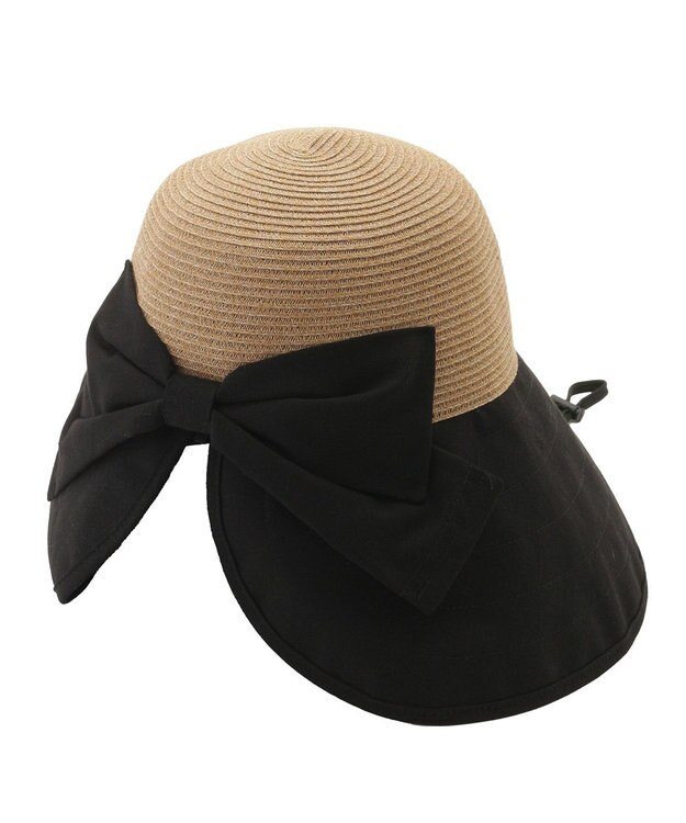 MOONBAT 【遮光100%/UPF50%＋/UVカット】洗えるバックリボン ブレードパラソルハット 手洗いOK/サイズ調整可能/吸水速乾/遮熱 ブラック