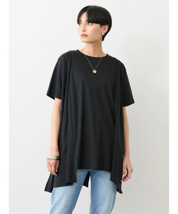 AMERICAN HOLIC キレイｃｏｔｔｏｎ切替ヘムカットチュニック Black