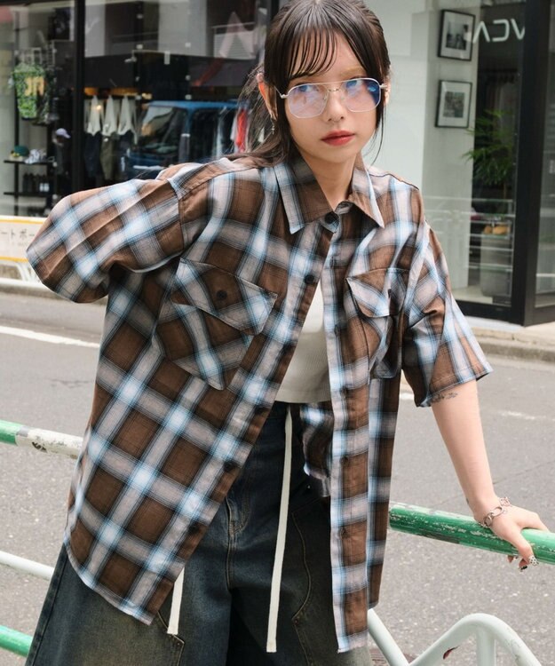 WEGO 【ユニセックス着用ITEM/SMLサイズ展開】オンブレチェックシャツ（SS） 柄5