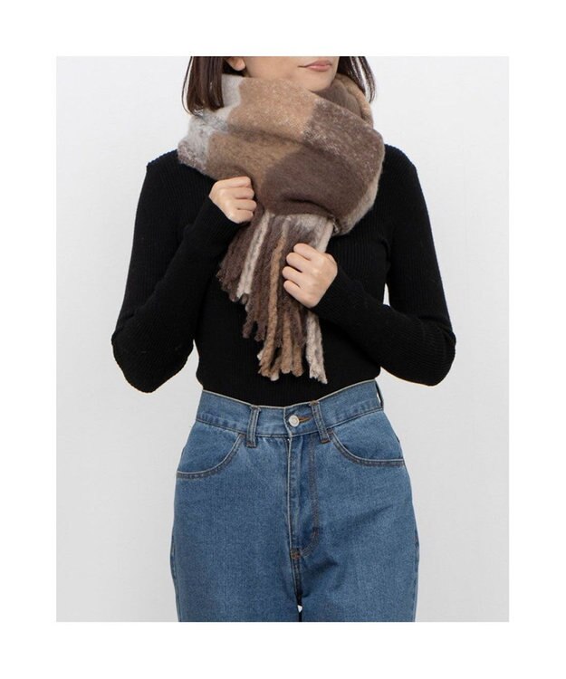 UNBILLION カシュネ cache nez / リサイクルポリブロックチェックストール ブラウン