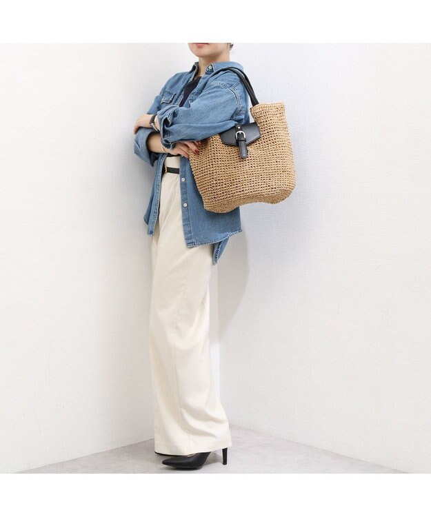 UNBILLION カシュカシュ cachecache / ベルトフラップクロッシェトート カゴバッグ ブラック