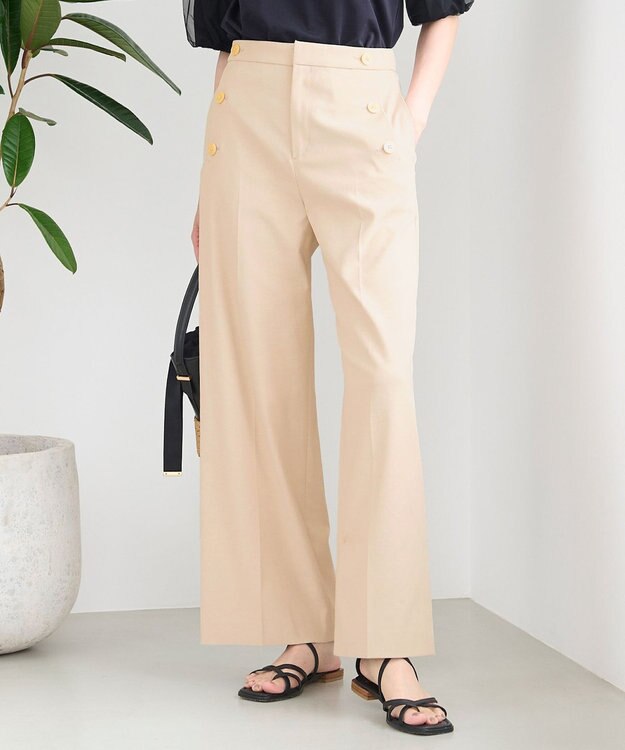 自由区 L 【接触冷感・UVカット・吸水速乾・洗える】シェルタリングドライオックスワイド パンツ ベージュ系