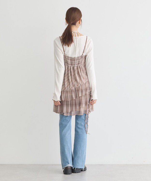 earth music&ecology フロントリボンチェックミニキャミワンピース Check Brown