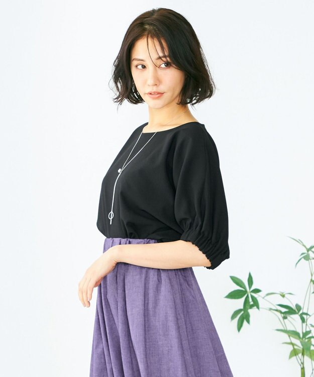 ANY 【洗える】デザインスリーブとろみ ブラウス ブラック