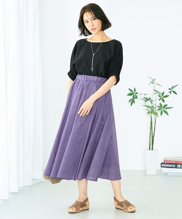 ANY 【洗える】デザインスリーブとろみ ブラウス ブラック