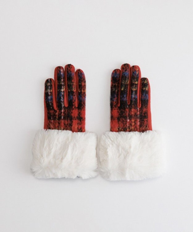 ORuKuBET ラングヘアシャギーチェック3Wayジャージグローブ(WOMEN)【タッチパネル対応】 レッド