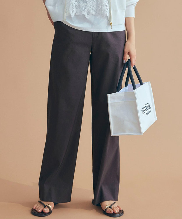 23区 【Oggi5月号掲載/洗える】リネンレーヨンストレッチ ワイド パンツ ダークブラウン系