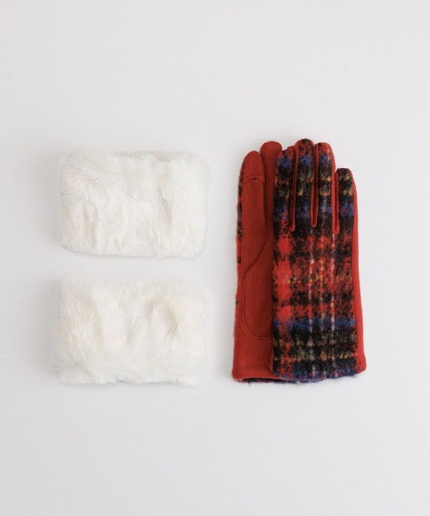 ORuKuBET ラングヘアシャギーチェック3Wayジャージグローブ(WOMEN)【タッチパネル対応】 レッド