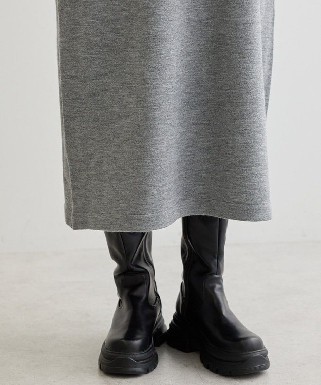 Green Parks 杢グレー袖チュールニットワンピース Gray Mixture