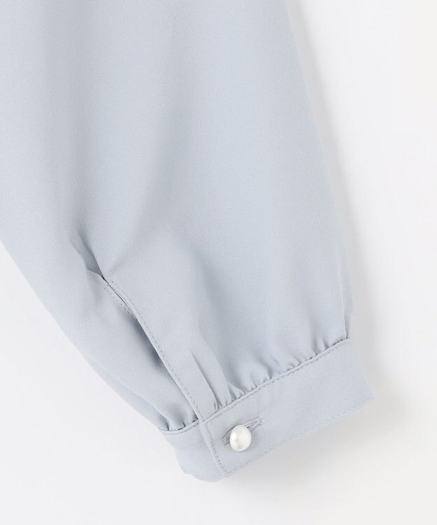 J.PRESS LADIES L 【洗える】ヌーディスバックサテン スタンドカラー ブラウス サックスブルー系