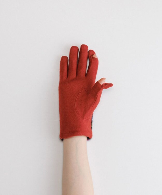 ORuKuBET ラングヘアシャギーチェック3Wayジャージグローブ(WOMEN)【タッチパネル対応】 レッド