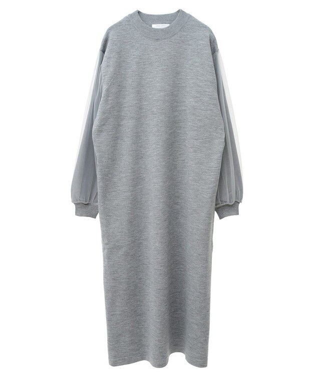 Green Parks 杢グレー袖チュールニットワンピース Gray Mixture