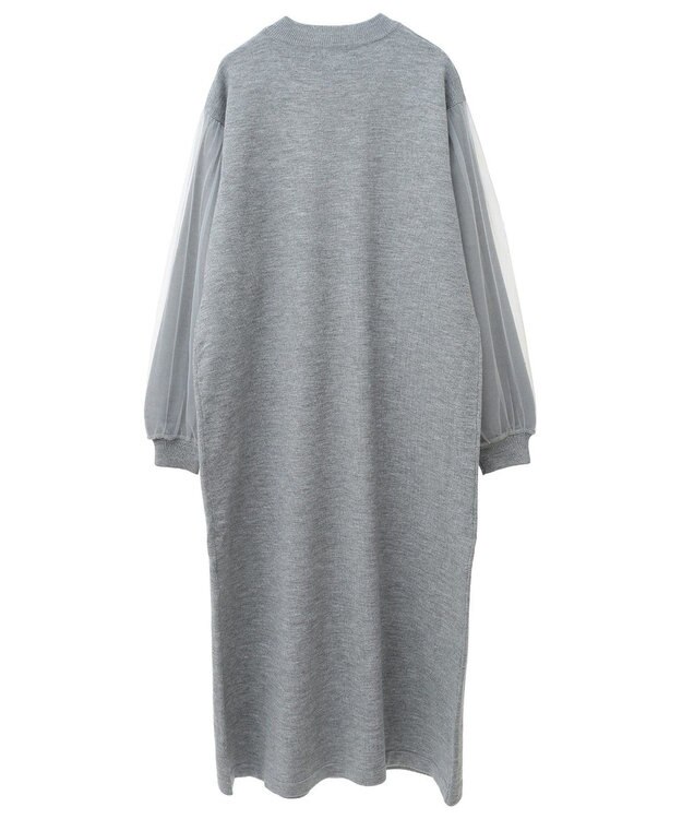 Green Parks 杢グレー袖チュールニットワンピース Gray Mixture