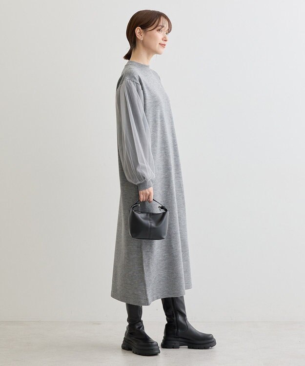 Green Parks 杢グレー袖チュールニットワンピース Gray Mixture