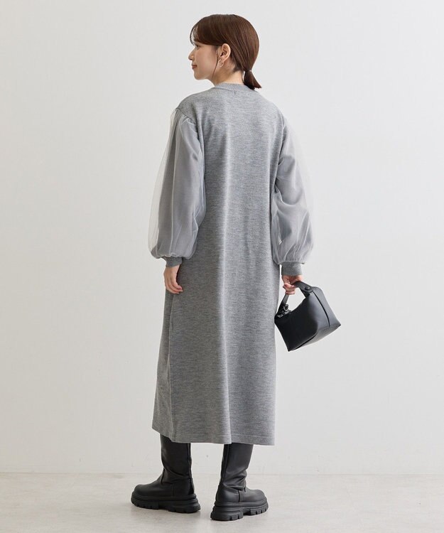 Green Parks 杢グレー袖チュールニットワンピース Gray Mixture