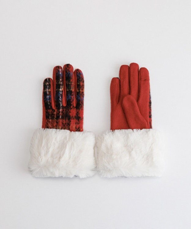 ORuKuBET ラングヘアシャギーチェック3Wayジャージグローブ(WOMEN)【タッチパネル対応】 レッド