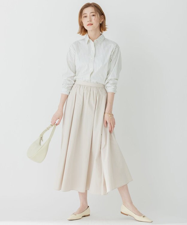 23区 L 【洗える】CANCLINI ベーシック シャツ ホワイト×マリンブルーストライプ