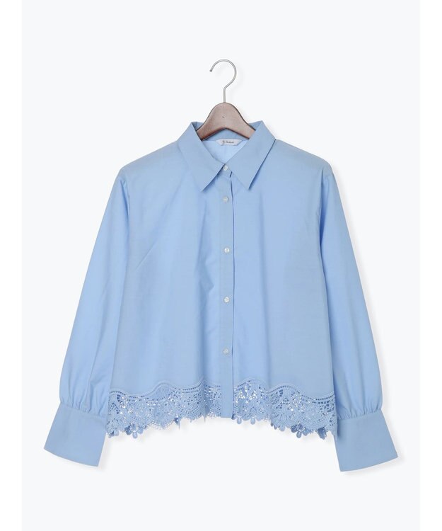 Te chichi スカラップレースヘムクロップトシャツ サックスブルー