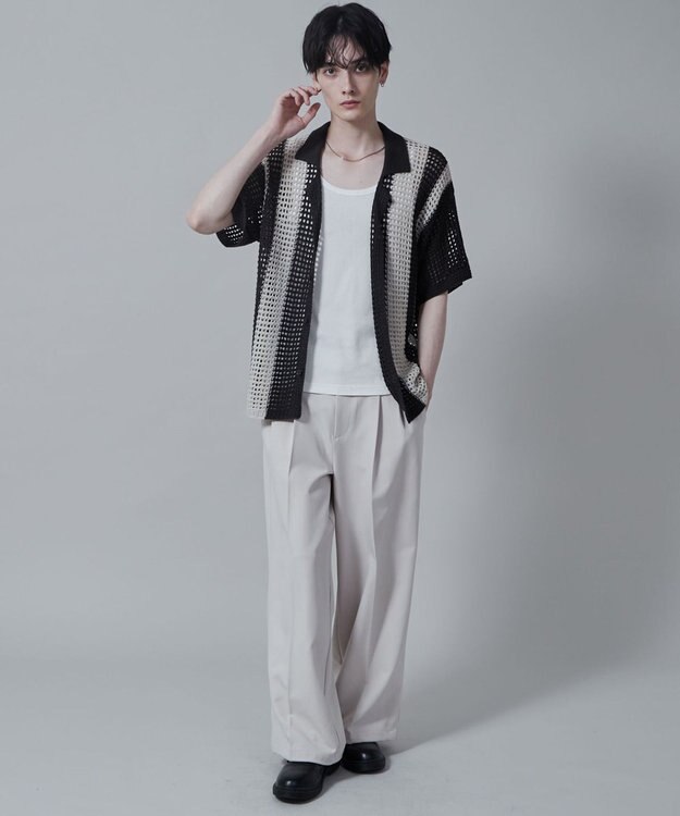 WEGO マルチストライプニットシャツ（S） ダークグレー