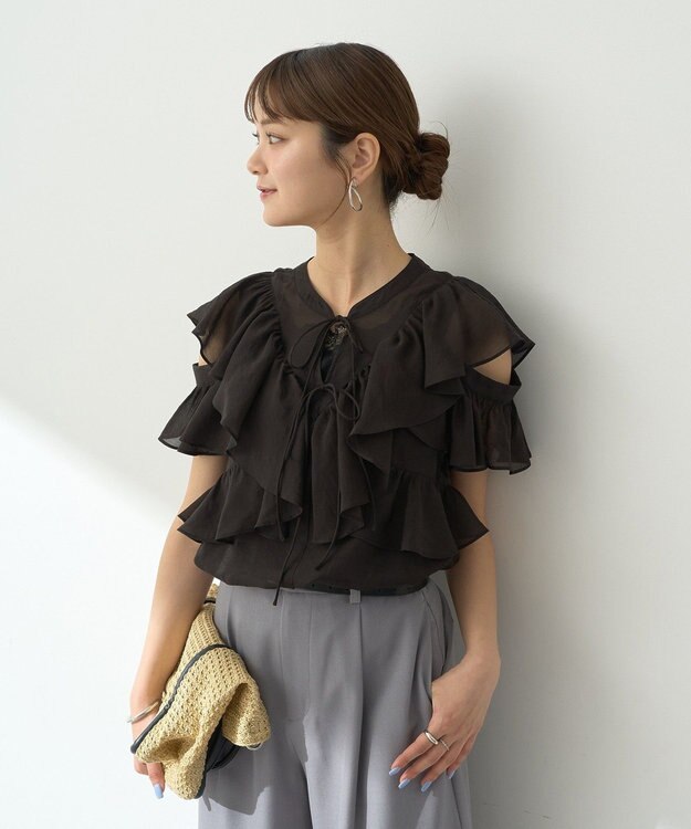 earth music&ecology ２ＷＡＹフリルブラウス Black