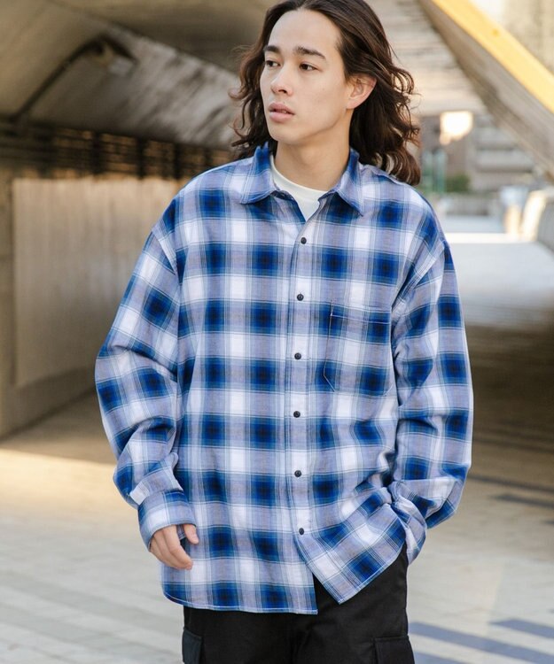 WEGO オンブレチェックシャツ ブルーチェック1