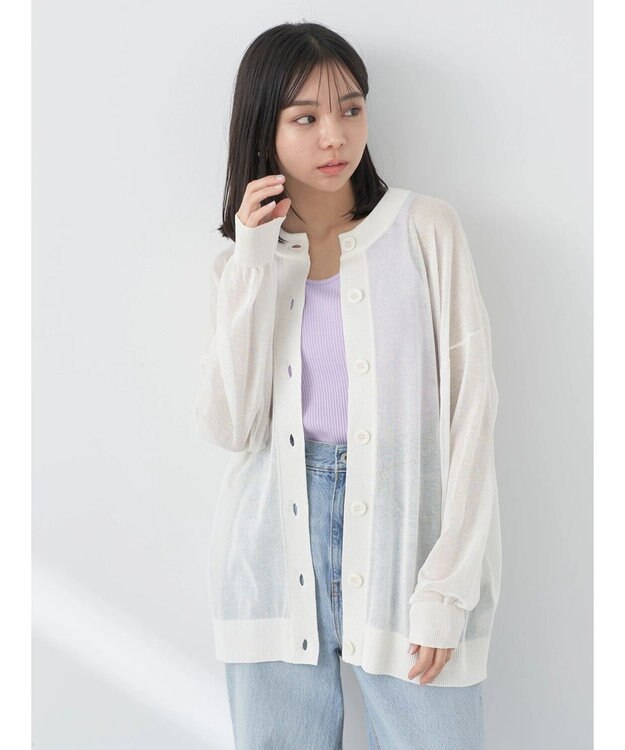 earth music&ecology シアーニットカーディガン White