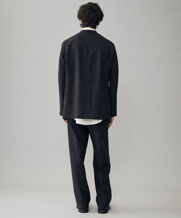 UNFILO MENS ウーリーノ 2タックスラックス ブラックピンストライプ