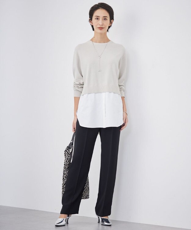 ICB L 【洗える】ライトダブルクロス ストレートパンツ ブラック系