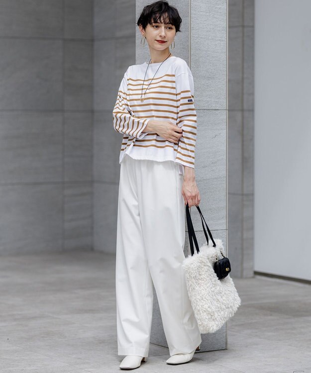 23区 L 【洗える】Armor-lux パネルボーダー 長袖Tシャツ オフ×キャメル