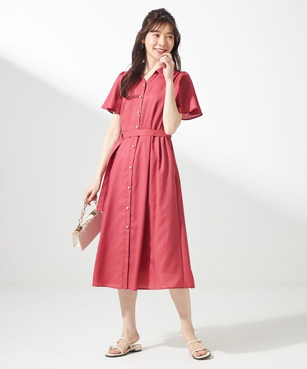 ANY SIS 【接触冷感・UVカット・速乾】スムージーポリエステル シャツワンピース レッド