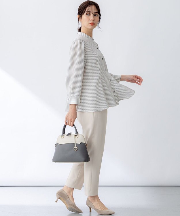 組曲 リヨセルシャーティングペプラム ブラウス ベージュストライプ系1