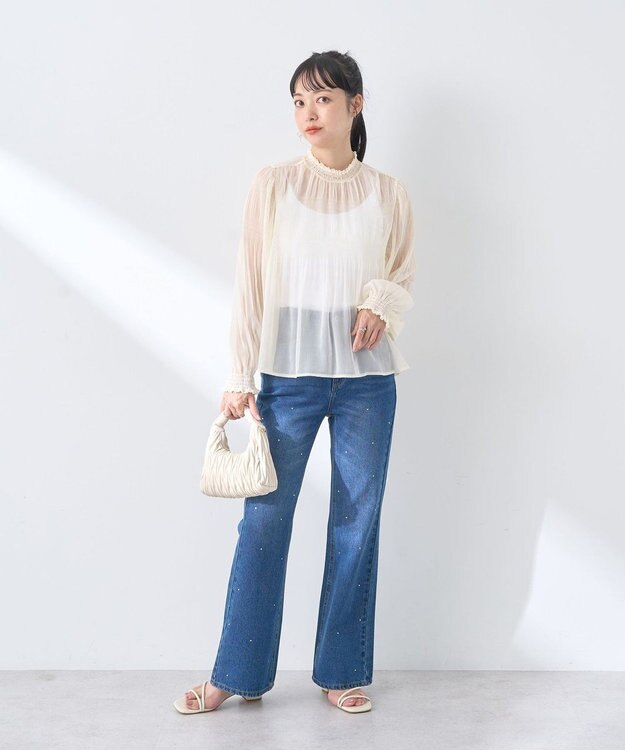 earth music&ecology ラインストーンフレアデニムパンツ Medium Indigo